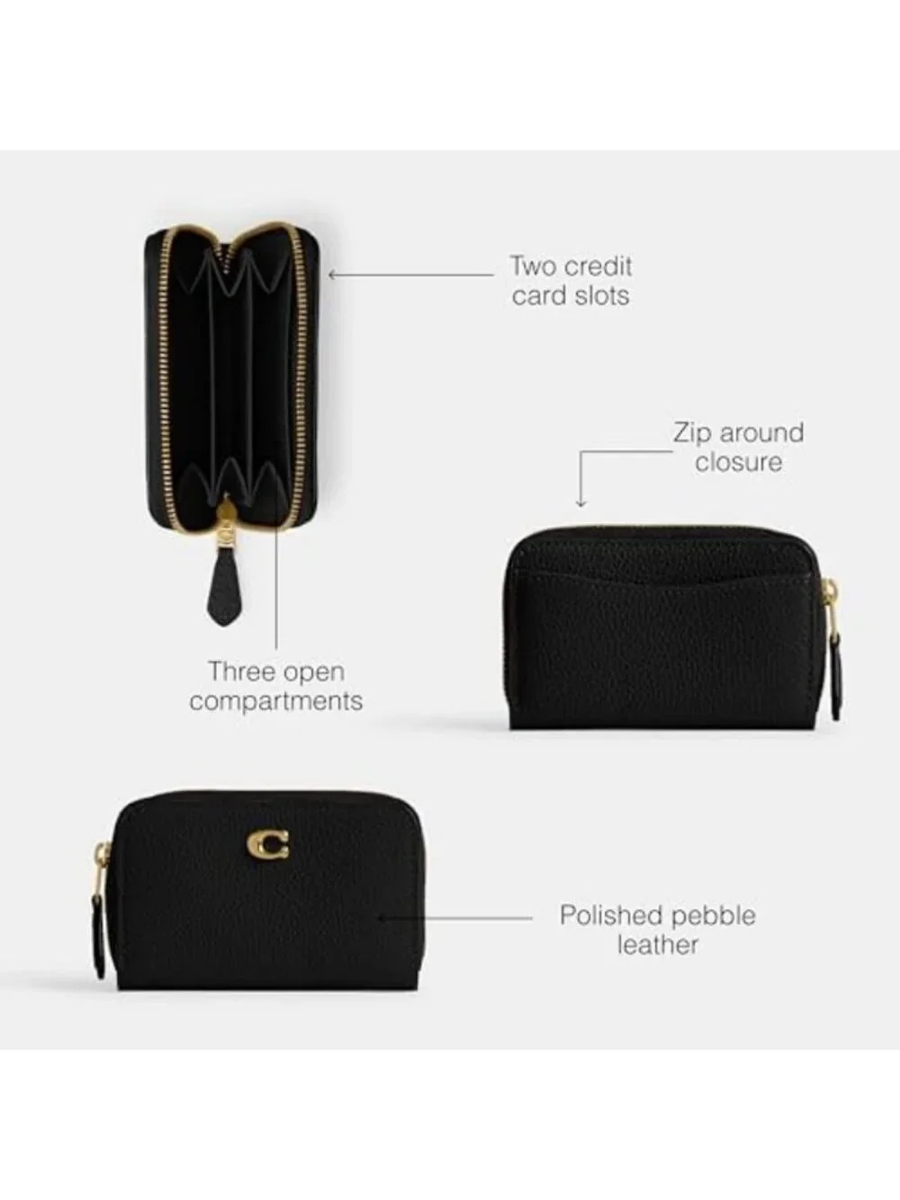 Essential Small Zip Around Card Case - Black, Compact Wallet, Stylish Organizer